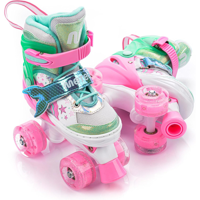 Дитячі ролики Kinder з LED-підсвіткою та регульованим розміром – ретро ролики для підлітків – багатокольорові диско ролики Quad Skates - Roll ab! (S 30-33, Mermaid)