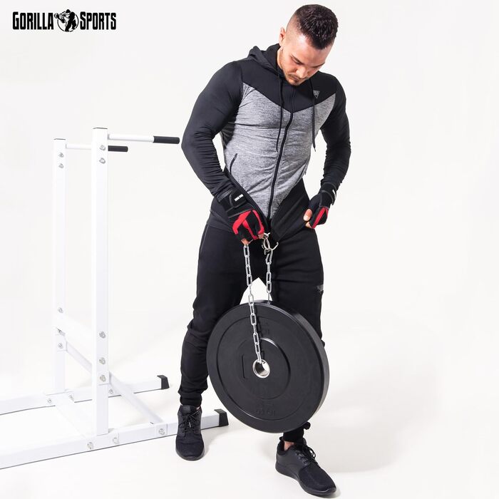 Гірчичний пояс для підтягувань GORILLA SPORTS® зі сталевим ланцюгом та 2 карабінами, до 100 кг, нейлон, чорний - для важкої атлетики та тренувань
