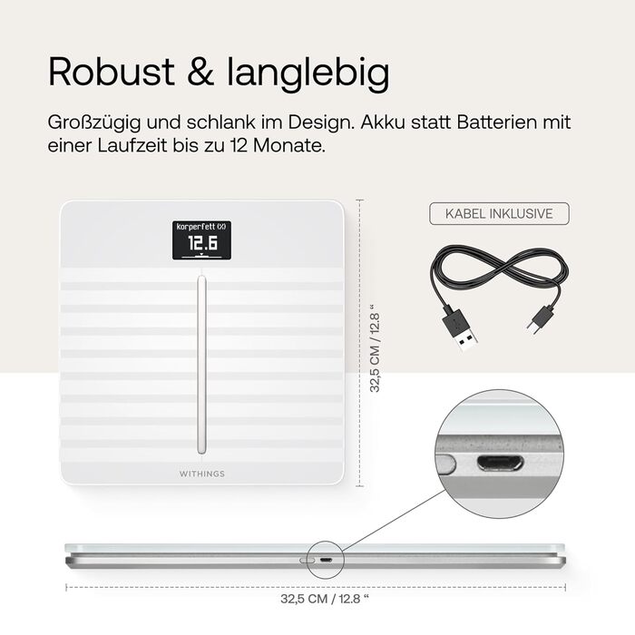 Withings Body Cardio – Wi-Fi смарт-ваги з вимірюванням жиру, пульсу, судинного віку, ІМТ, м'язової маси та води, білі