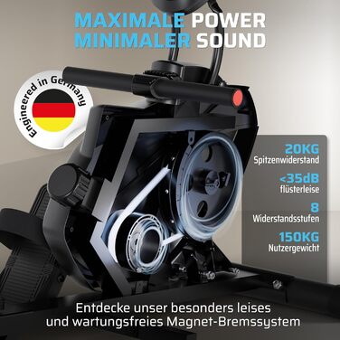 Гребний тренажер SportPlus для дому, складаний, з тихою магнітною системою гальмування, комп'ютер для тренувань, фітнес-обладнання для дому, Indoor гребний тренажер, сумісний з додатком (опціонально), комфортний