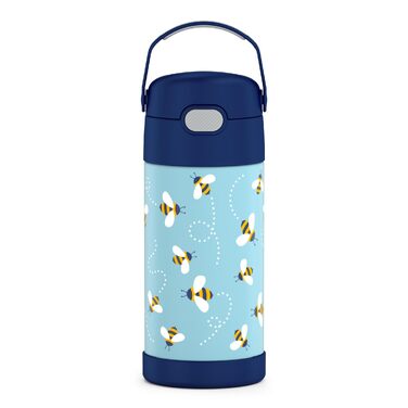 Дитяча термопляшка зі сталі Thermos Funtainer з трубочкою, вакуумна ізоляція, 355 мл, чорна (дизайн Honigbienen)