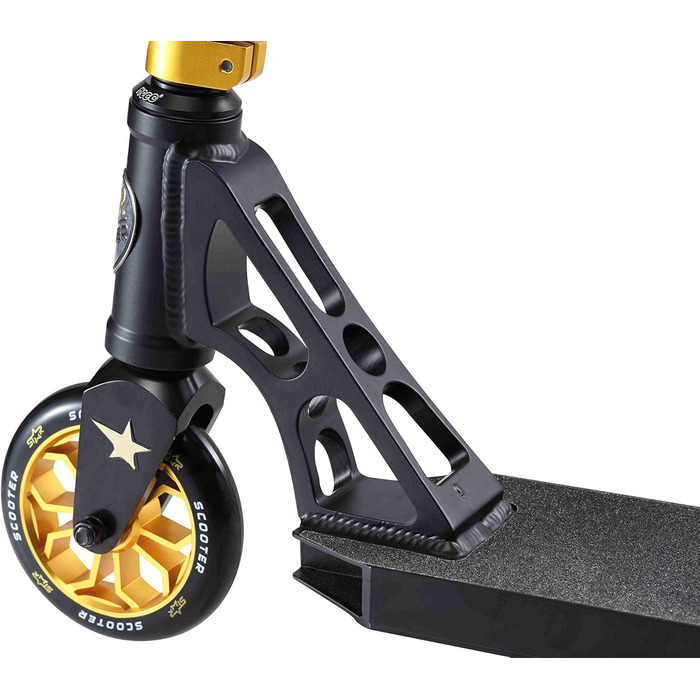 Трюковий самокат STAR SCOOTER Pro Sport 120мм, алюмінієвий, HIC, для дітей від 7 років і дорослих, чорний/золотий
