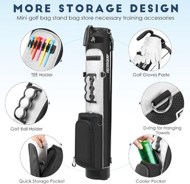 Сумка для гольфу Findway на штативі, з регульованими плечовими ременями, 2-х секційна, 2 кишені, легка, для чоловіків та жінок (Чорний)