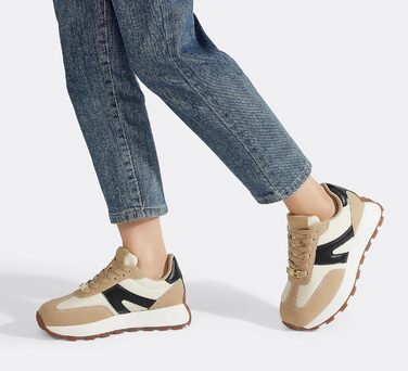 Кросівки жіночі Lucky Step на платформі бежево-чорні, ретро-стиль для бігу, тенісу та повсякденного носіння 37 EU