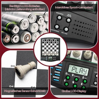 Електронний шаховий комп'ютер CNSENIOR з голосовим тренером та ШІ – Магнітна шахівниця з інтерактивною системою навчання – для початківців, досвідчених, дітей та дорослих