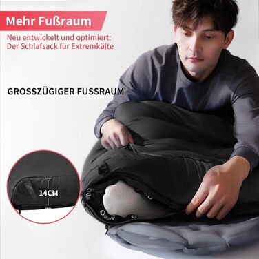 Спальний мішок пуховий, 4-сезонний, зимовий -3°C до -20°C. Підходить для кемпінгу, походів та відпочинку на природі для дорослих та дітей. Чорний, температурний режим -3°C до -12°C