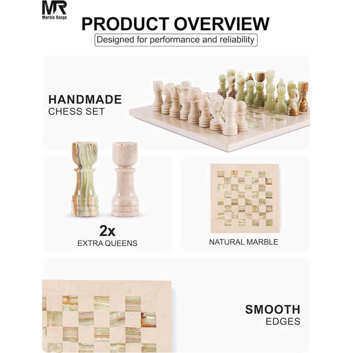 Шаховий набір з мармуру для дорослих, ручної роботи, 32 фігури, 2 додаткові королеви, коробка для зберігання, подарунок, декор (кораловий & темно-коричневий) (Verona & Green)