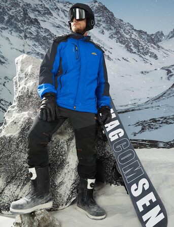 MAGCOMSEN Куртка зимова чоловіча тепла з підкладкою, водонепроникна, для катання на сноуборді, для активного відпочинку, робоча куртка з капюшоном, блакитна L