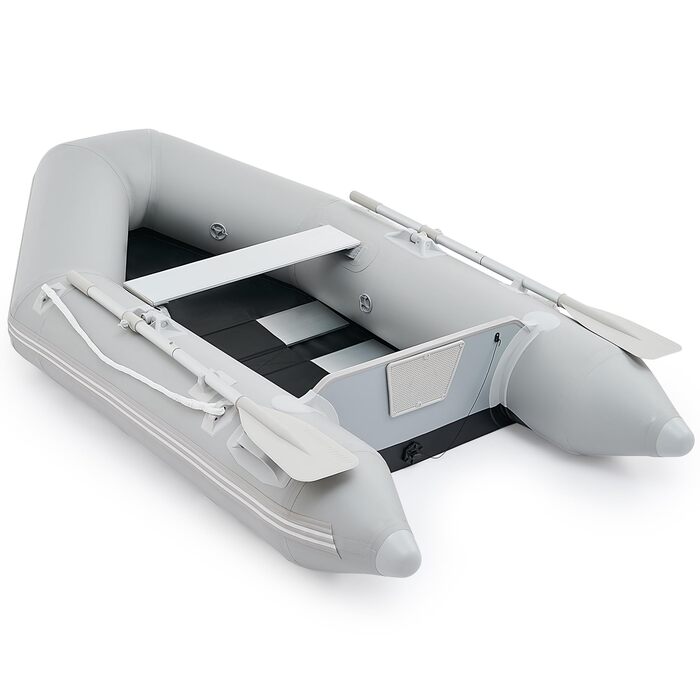 Надувне човен CO-Z для 2-4 осіб (230x130x33 см / 300x150x42 см) з веслами та насосом. Сірий, для риболовлі, з алюмінієвим дном та сидінням.