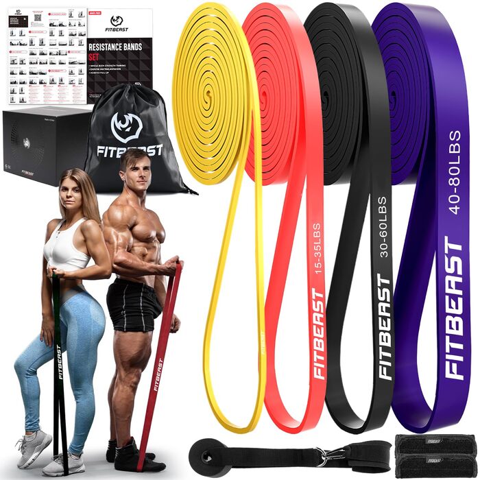 Набір гумових еспандерів FitBeast для фітнесу, силових тренувань та йоги (2-36 кг)