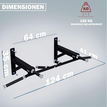 Турнік MAXXUS CHIN-UP PRO для стіни, сталевий, 124x35x61 см, до 150 кг, 6 гумових рукояток, багатохватний, для дому та вулиці, фітнес-тренування