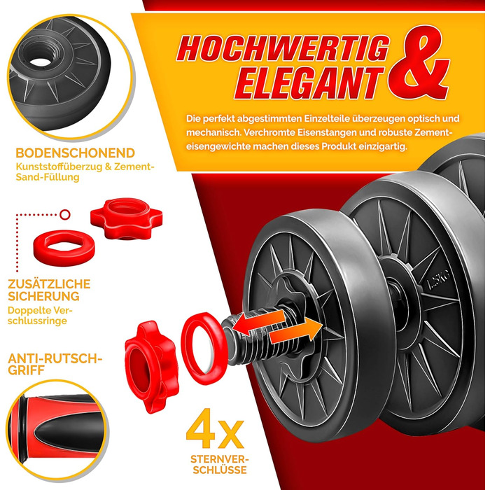 Набір гантелей 2-в-1 Hanteln Set 15-30 кг: регульовані гантелі, штанга, зірковий фіксатор, перехідник 40 кг