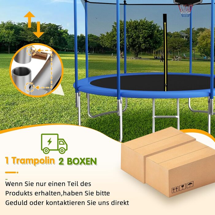 Трамплін Redkid Ø 305/366 см з сіткою, драбиною та баскетбольним кільцем, для дітей, вантажопідйомність 200 кг