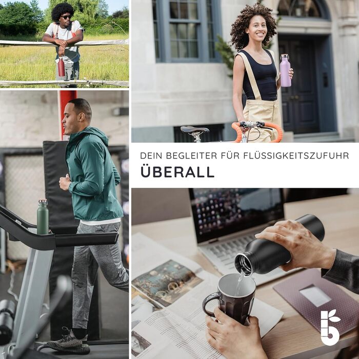 Водяна пляшка Bambaw з нержавіючої сталі 1л | Багаторазова еко-пляшка | Для кемпінгу та походів | Без пластику | Спортивна пляшка, не протікає (500 мл, фіолетовий)