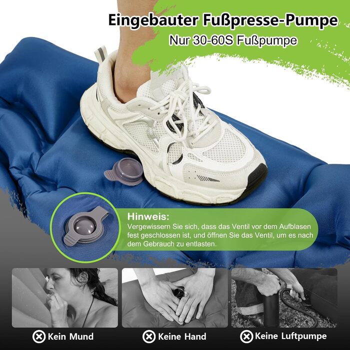 Килимок для кемпінгу MEIJO Isomatte самонадувний, ультралегкий з насосом, товстий для відпочинку на природі, намету, пляжу, блакитний & сірий