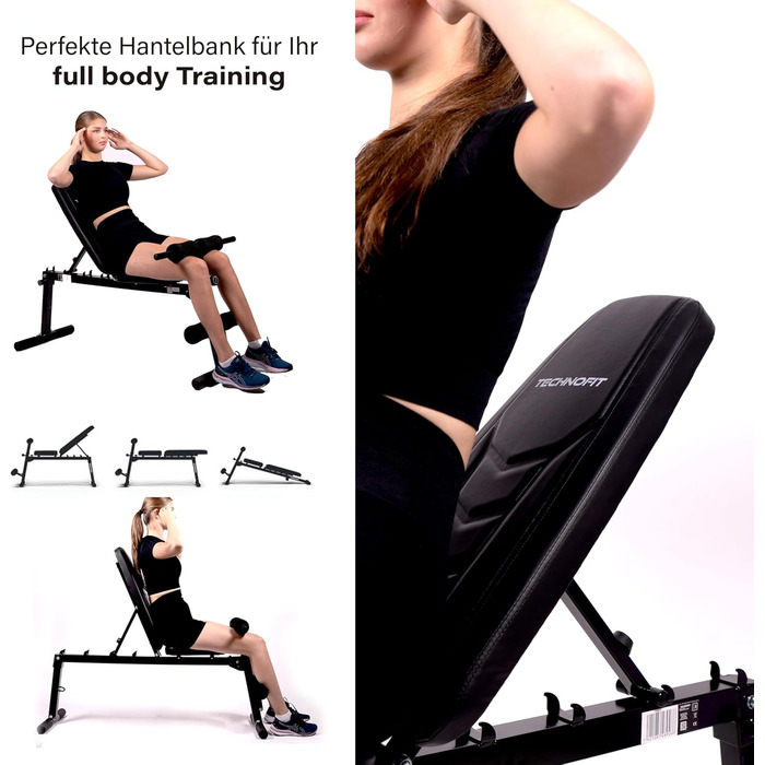 Універсальна складана лавка Technofit для тренувань, регульована спинка, лавка для жиму, для дому, антиковзні ніжки, з бенч-керлером