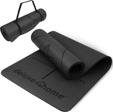 Йога мат для занять спортом | Deluxe4Home® - неслизька фітнес-мат з ручкою для перенесення | для йоги та пілатесу | чорна тренувальна мат з розміткою