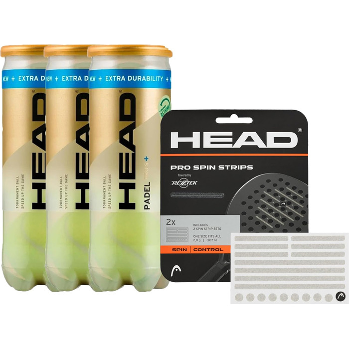 Набір для падел-тенісу Head Padel PRO S+ (3 ракетки + 9 м'ячів) + смужки Rezztek Pro Spin для збільшення обертання