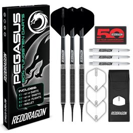Дарти Red Dragon Pegasus Tungsten 20г: сталеві, з білими пір'ями та кейсом