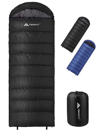 Сплячий мішок Forceatt Winter 4 Seasons -7~20°C для дорослих, чорний, 210x80 см, водовідштовхуючий, 1.8 кг