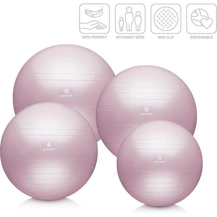 М'яч для фітнесу BODYMATE: фітбол для йоги, тренувань, офісного використання, рожевий, 65 см