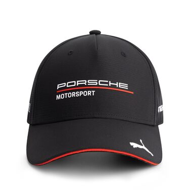 Кепка PUMA Porsche Motorsport з вигнутим козирком та логотипами Porsche Motorsport та спонсорів, чорна