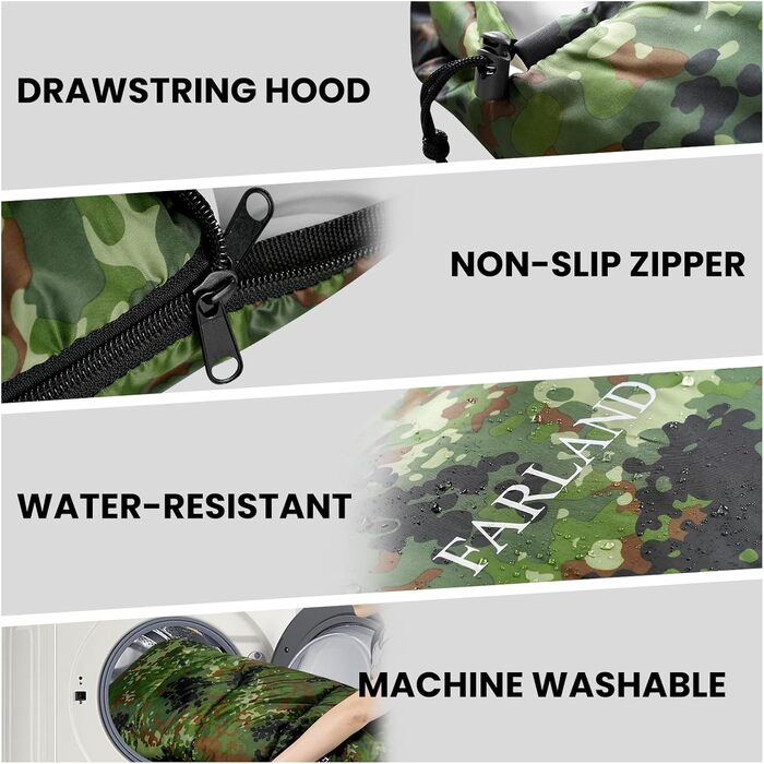 Спальний мішок FARLAND для дорослих, підлітків та дітей, до 6.7°C, 3-4 сезони, водонепроникний, з компресійним мішком, для кемпінгу, трекінгу та подорожей, розмір Medium (87'x 29.5')