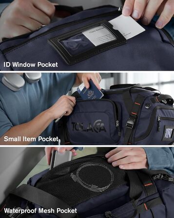 Спортивна сумка-рюкзак Tolaccea для чоловіків та жінок – велика дорожня сумка з відділенням для взуття, мокрою білизною та ноутбуком (15,6') – водонепроникна сумка-мішок для відпочинку, фітнесу, спорту та подорожей (Темно-синій, 40L)