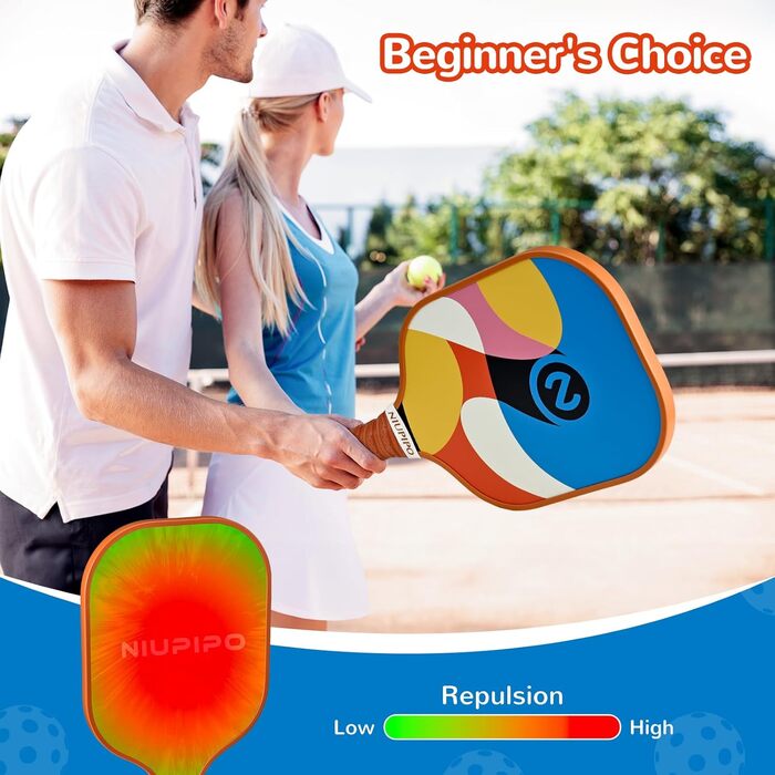 Набір ракет для піклболу Niupipo: 2 шт., скловолокно, поліпропілен, зручна ручка, легкі, сумка для перенесення