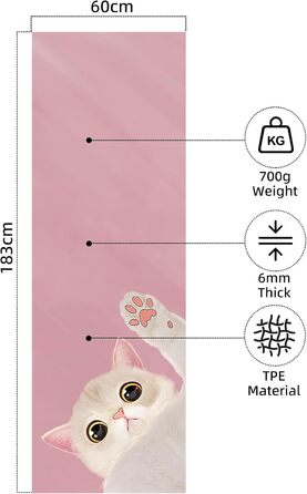 Йога мат Haquno Extra dicke 6 мм – неслизька тренувальна килимок для HIIT, Pilates та домашніх тренувань з безкоштовним ремінцем для перенесення, чорний (рожевий кіт)