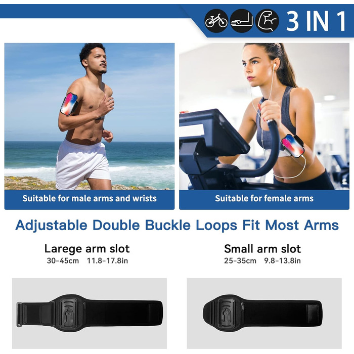 Спортивний браслет для телефону, кріплення на руку для бігу та велосипеда, універсальний тримач для смартфонів 4.5''-7'', 360° обертання, знімний, сумісний з Running, Fahrrad (Чорний - Upgrade)