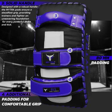 Вигнуті лапи для тайського боксу Muay Thai — ударні подушки для кікбоксингу, MMA, карате та тхвеквондо, тренажер для ударів ногами та ліктями (Біло-сині, 1 шт.)