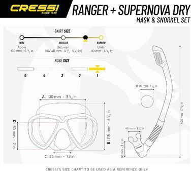 Набір для снорклінгу Cressi Ranger & Dry: маска, трубка, екіпірування, чорний колір