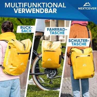 Nextcover® NEU 3в1 велосипедна сумка на багажник Aquashield – водонепроникна сумка-рюкзак 25 л, жовта