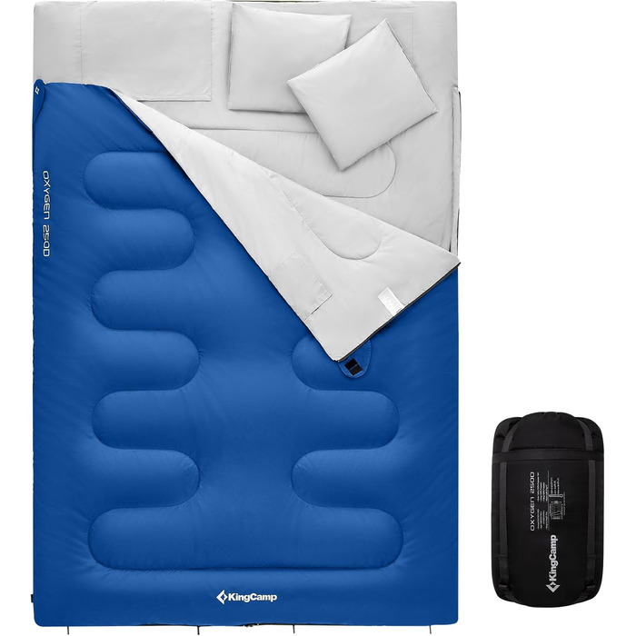 Сплячий мішок KingCamp для двох осіб, зимовий, для кемпінгу, блакитний. Зручний та теплий спальник для відпочинку на природі.