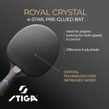 Тенісний стіл STIGA Royal Crystal: швидка ракетка з ITTF сертифікованим покриттям Star 4, гумою 2.0 мм та Crystal Technology – ідеальна для швидкої та точної гри