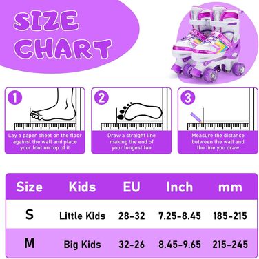 Дитячі ролики Kinder з регулюванням, 8 світлодіодних коліс, ролики Quad для дівчаток та хлопчиків, для початківців, внутрішнє та зовнішнє використання (S (EU28-32), фіолетовий)