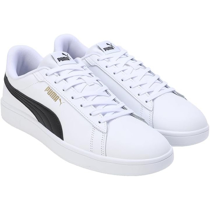 Чоловічі шкіряні кросівки Puma Smash 3.0 L чорні (White Black Gold), 37 EU