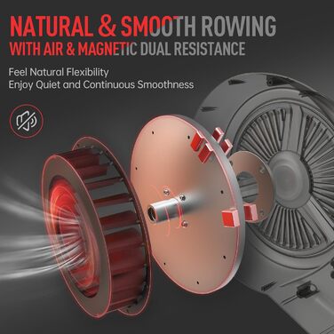 Гребний тренажер JOROTO з подвійним опором (повітряним та магнітним), тихий, складаний, з підтримкою Bluetooth, максимальне навантаження 150 кг, чорний