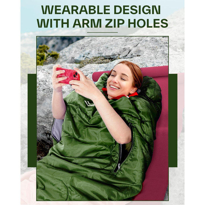 Сплячий мішок Sportneer Outdoor - ковдровий спальний мішок 3-4 сезони для дорослих, теплий спальний мішок для кемпінгу, подорожей та активного відпочинку (200x85см, зелений)