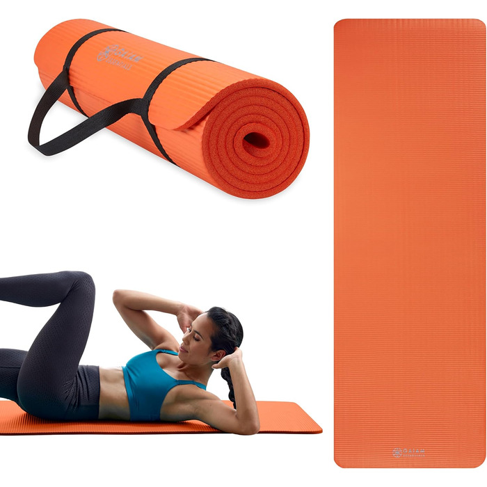 Yogamat Gaiam Essentials товстий 1 см, оранжевий, 183x61 см з ременем для перенесення - для йоги та фітнесу
