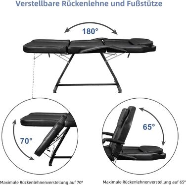 Лежак для масажу LEADZM, 3 зони, регульована висота, для салонів краси, SPA, перукарень (чорний)