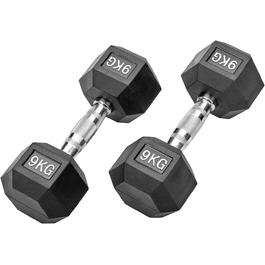 Гантелі Bad Company Hexagon 18 кг (2×9 кг), обгумовані, чорні, для студії