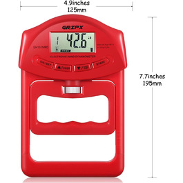 Цифровий динамометр GRIPX для вимірювання сили хвата. Електронний, автоматичне вимірювання, 90 кг / 198 lbs (червоний)