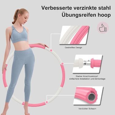 Обруч для фітнесу BLAIKOYI Hula Hoop для дорослих, 8 секцій, регульована вага 1,2-3,5 кг, сталевий сердечник, для схуднення, біло-рожевий