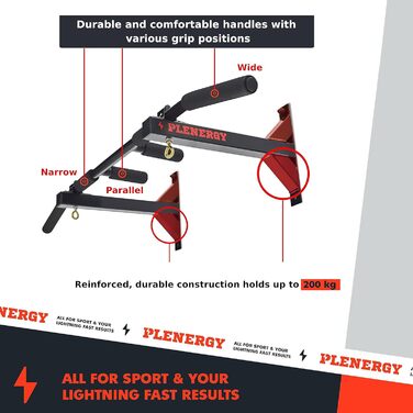 Турнік для стелі та стіни Plenergy S5 Black, 6 нековзких ручок, комплект для монтажу, міцний і безпечний