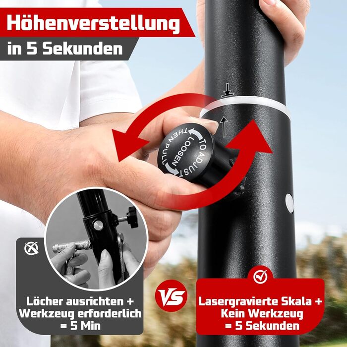 Баскетбольне кільце вуличне з підставкою, регульована висота 100-305 см, міцна задня дошка, сітка для дітей та дорослих