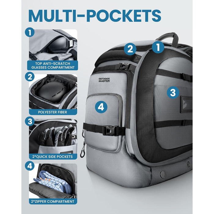 Чохол для лижних черевиків OutdoorMaster Rhino 65л, сріно-сірий, універсальний