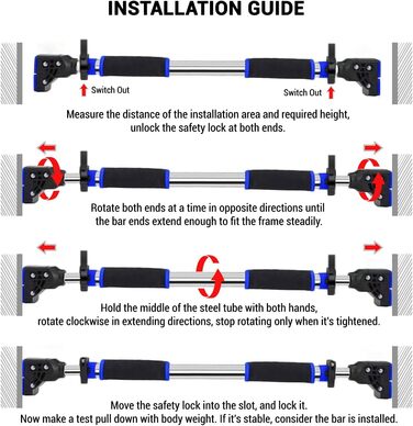 Климмер для турніків ROMIX на двері, регульований 72-97 см, максимальне навантаження 200 кг, з інструкцією для тренувань