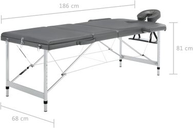 Масажний стіл vidaXL 3-зонний, алюмінієвий, антрацит, 186x68 см, регульований, з сумкою для перенесення — масажна, косметологічна, терапевтична кушетка